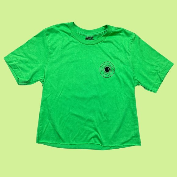 Inner Thoughts Bright Green "Made You Look" Cropped Tee - Picture 2 of 4